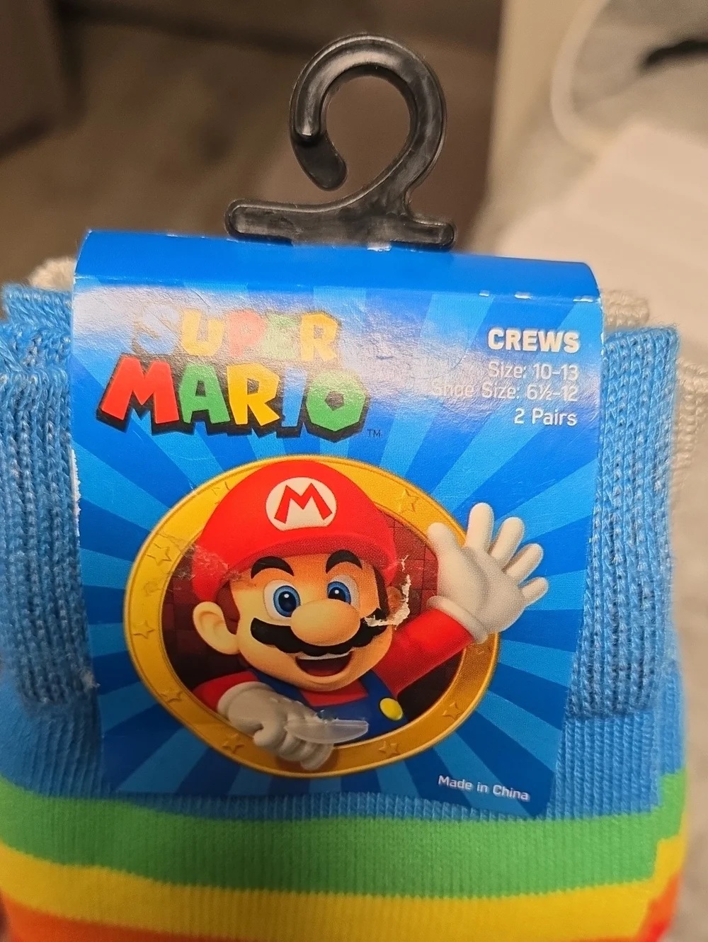 🖤5/$20🖤 Nintendo Super Mario Crew Socks - Light Blue with Rainbow Stripes